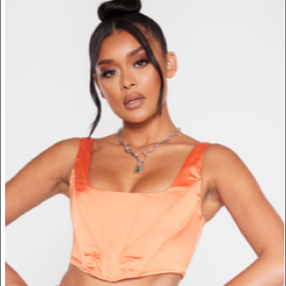 Orange satin curved corset top